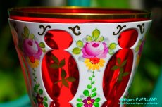 画像8: ボヘミアン　色被せ オーバーレイ　クランベリー ガラス　ベース 花瓶 花器 (8)