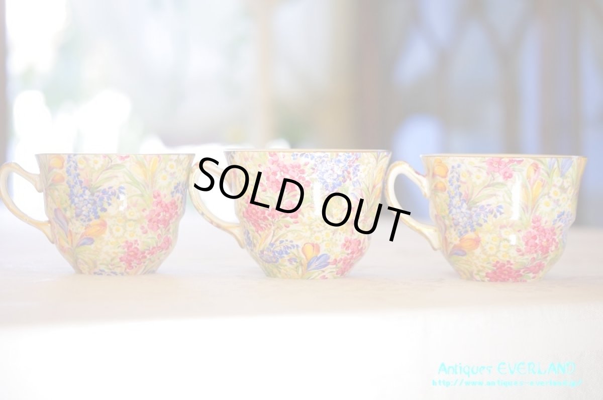 画像11: ロイヤル ウイントン　クロッカス ホワイト　チンツ　ダブルソーサー6客、サービスプレート、ミルク＆シュガーセット (11)