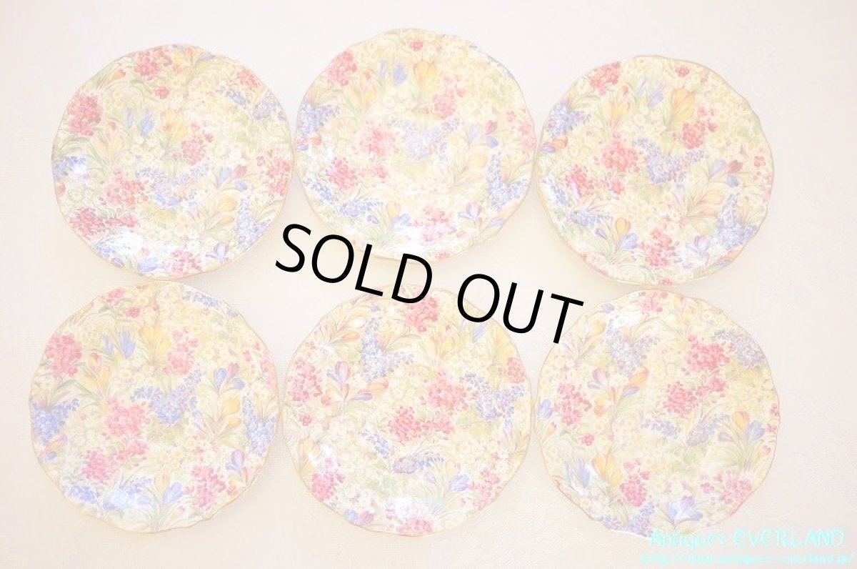 画像16: ロイヤル ウイントン　クロッカス ホワイト　チンツ　ダブルソーサー6客、サービスプレート、ミルク＆シュガーセット (16)