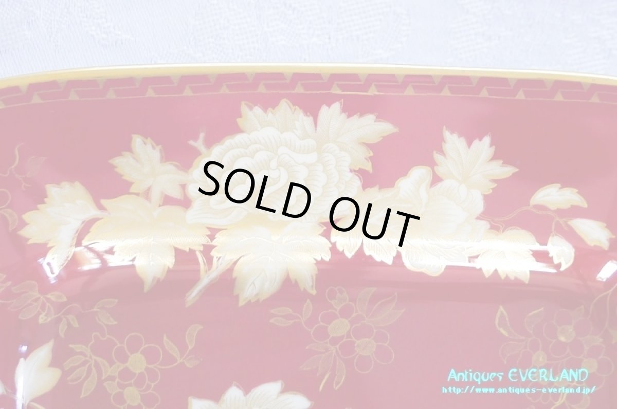 画像2: ウェッジウッド　トンキン ルビー　ハンドル付 スクエア ケーキプレート　 (2)