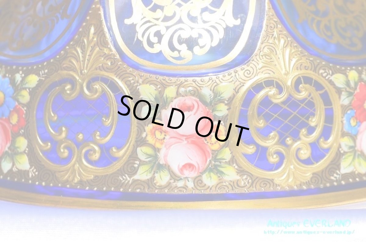 画像14: ボヘミアン　色被せ オーバーレイ　金彩　エナメル　コバルトブルー ガラス　ボウル＆ソーサー 6組 (14)