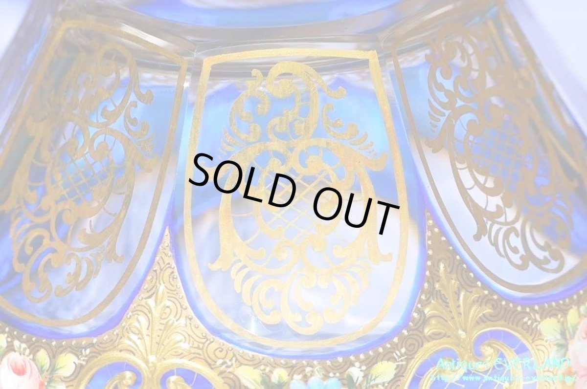 画像13: ボヘミアン　色被せ オーバーレイ　金彩　エナメル　コバルトブルー ガラス　ボウル＆ソーサー 6組 (13)