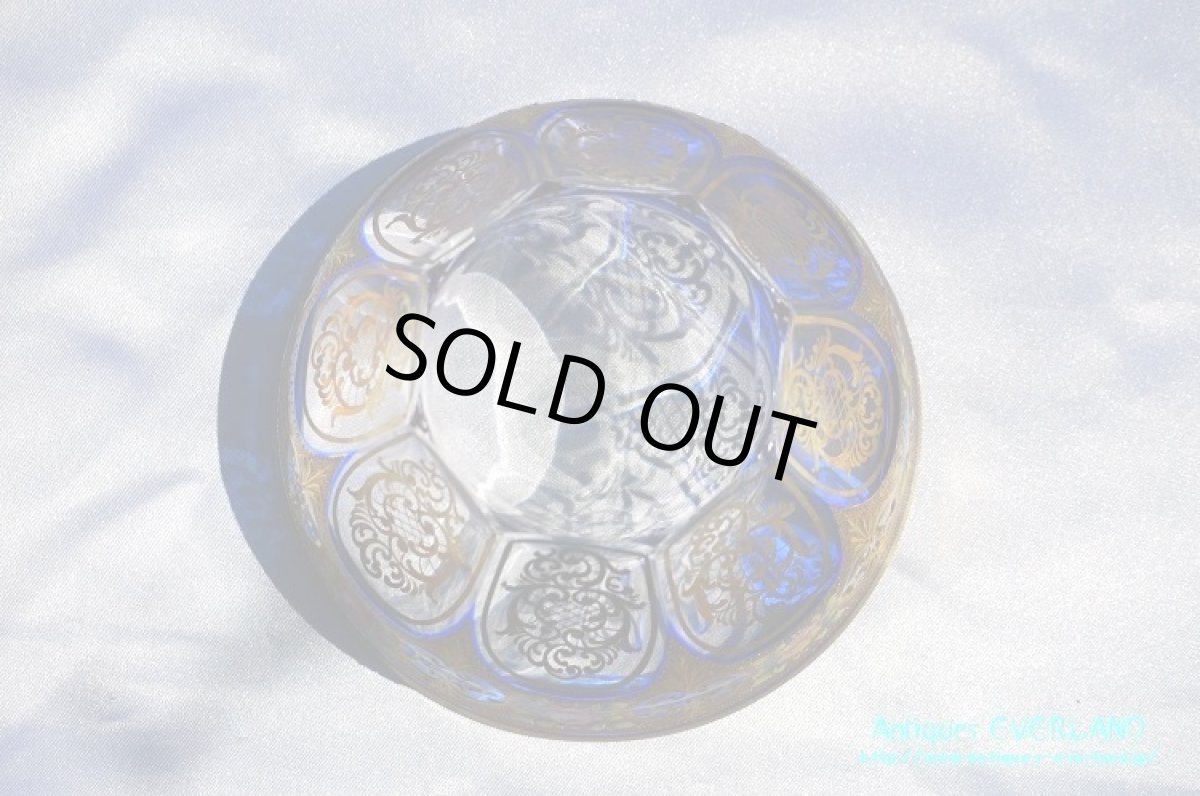 画像7: ボヘミアン　色被せ オーバーレイ　金彩　エナメル　コバルトブルー ガラス　ボウル＆ソーサー 6組 (7)