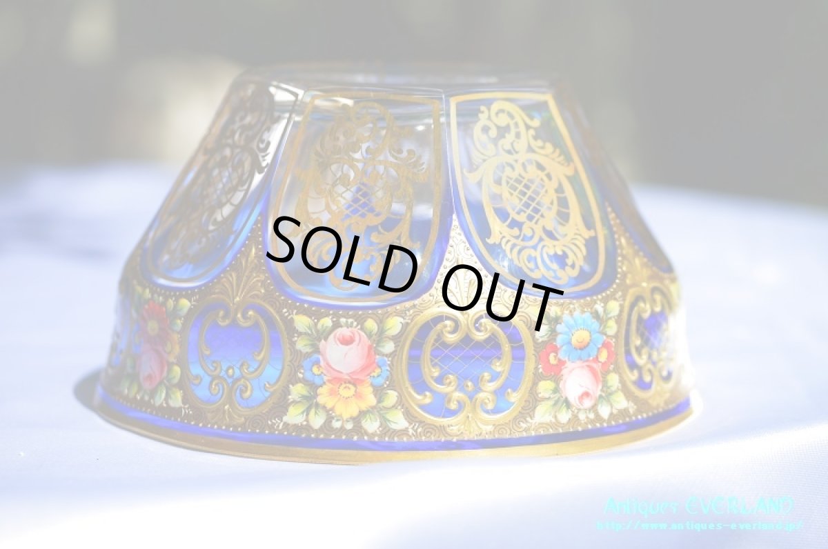 画像11: ボヘミアン　色被せ オーバーレイ　金彩　エナメル　コバルトブルー ガラス　ボウル＆ソーサー 6組 (11)