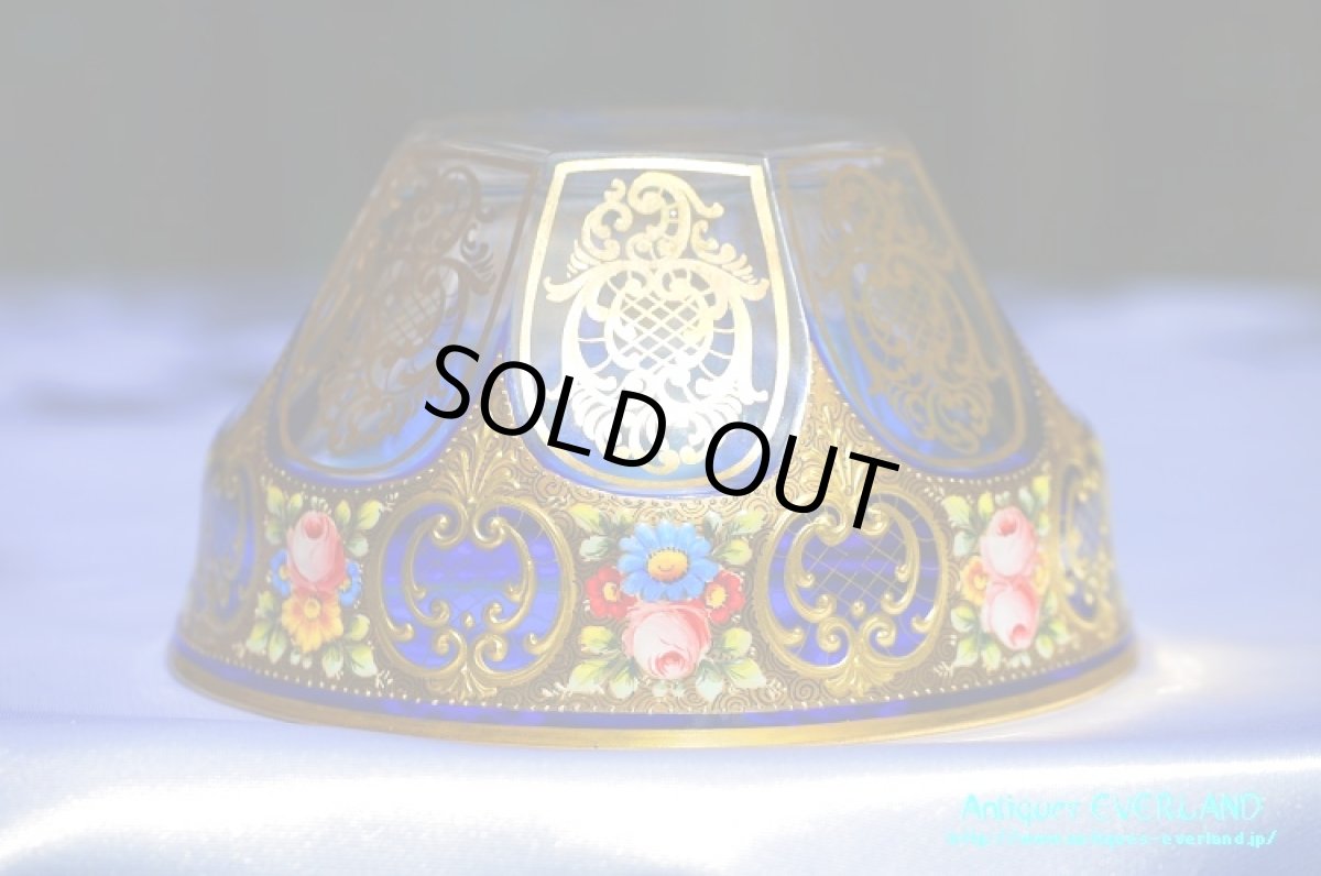 画像12: ボヘミアン　色被せ オーバーレイ　金彩　エナメル　コバルトブルー ガラス　ボウル＆ソーサー 6組 (12)