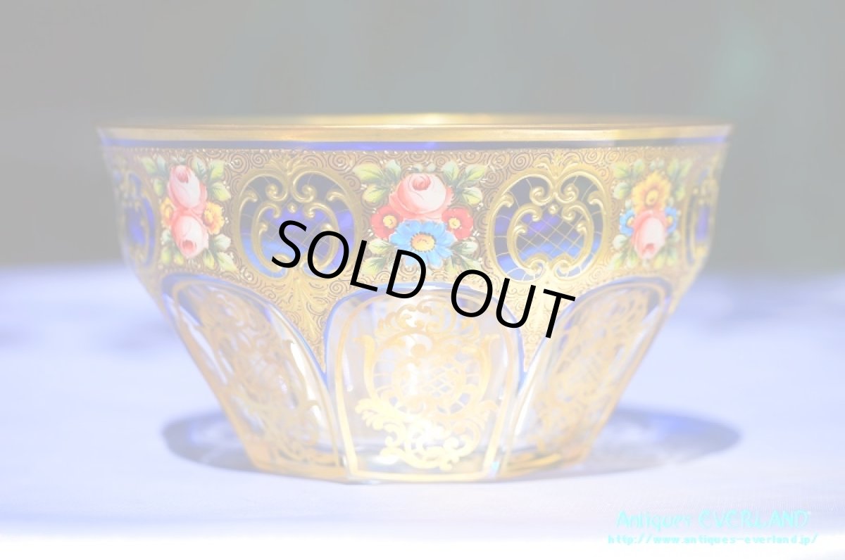 画像9: ボヘミアン　色被せ オーバーレイ　金彩　エナメル　コバルトブルー ガラス　ボウル＆ソーサー 6組 (9)