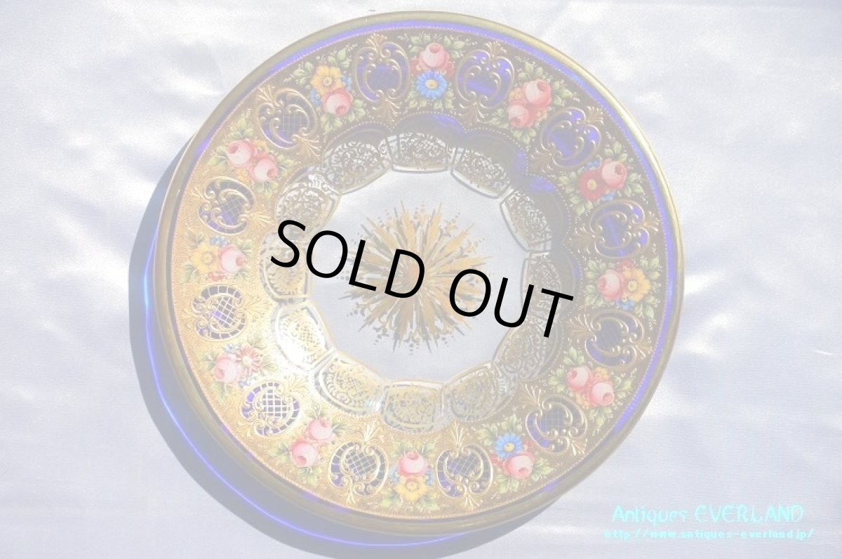 画像16: ボヘミアン　色被せ オーバーレイ　金彩　エナメル　コバルトブルー ガラス　ボウル＆ソーサー 6組 (16)