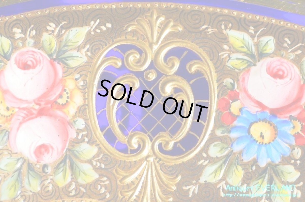 画像20: ボヘミアン　色被せ オーバーレイ　金彩　エナメル　コバルトブルー ガラス　ボウル＆ソーサー 6組 (20)