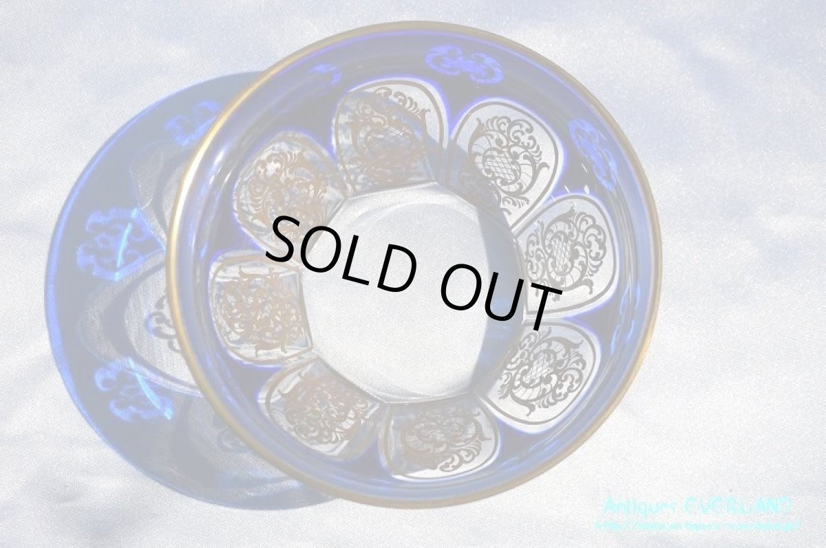 画像6: ボヘミアン　色被せ オーバーレイ　金彩　エナメル　コバルトブルー ガラス　ボウル＆ソーサー 6組 (6)