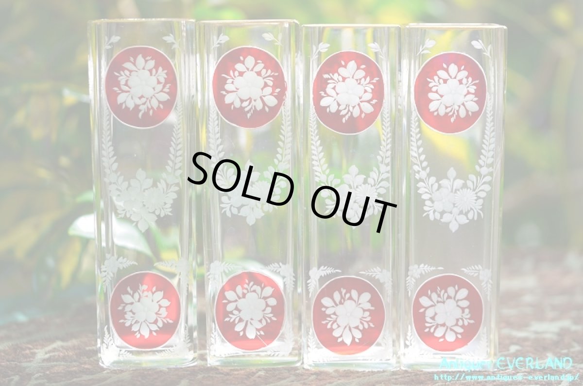 画像15: フランス　ナポレオンIII　グラヴュール　クランベリーガラス　金彩　センターピース セット　花器 (15)