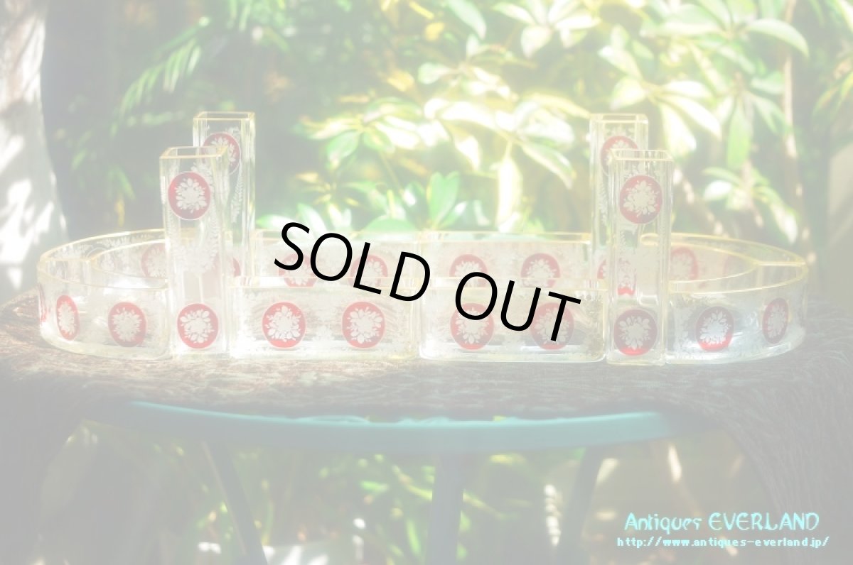 画像2: フランス　ナポレオンIII　グラヴュール　クランベリーガラス　金彩　センターピース セット　花器 (2)