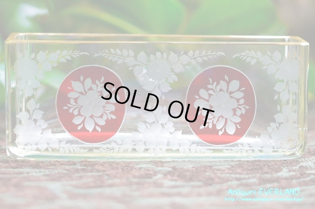 画像18: フランス　ナポレオンIII　グラヴュール　クランベリーガラス　金彩　センターピース セット　花器 (18)