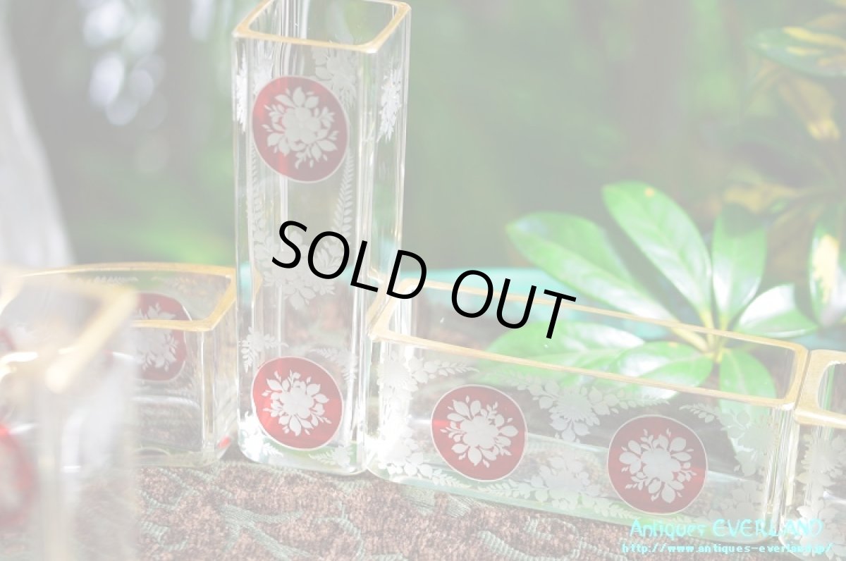 画像14: フランス　ナポレオンIII　グラヴュール　クランベリーガラス　金彩　センターピース セット　花器 (14)