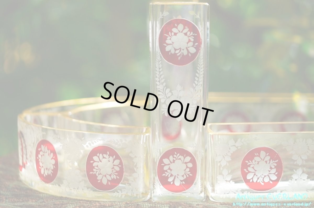 画像11: フランス　ナポレオンIII　グラヴュール　クランベリーガラス　金彩　センターピース セット　花器 (11)