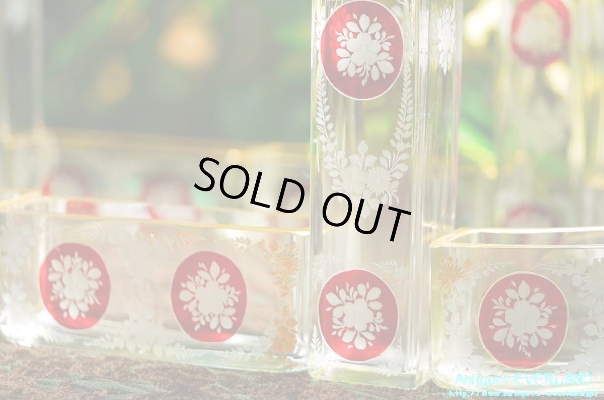 画像10: フランス　ナポレオンIII　グラヴュール　クランベリーガラス　金彩　センターピース セット　花器 (10)