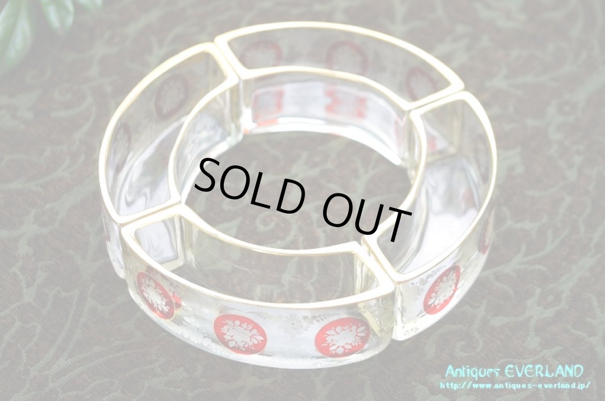 画像16: フランス　ナポレオンIII　グラヴュール　クランベリーガラス　金彩　センターピース セット　花器 (16)