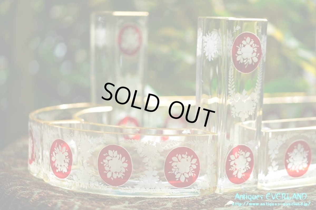 画像9: フランス　ナポレオンIII　グラヴュール　クランベリーガラス　金彩　センターピース セット　花器 (9)