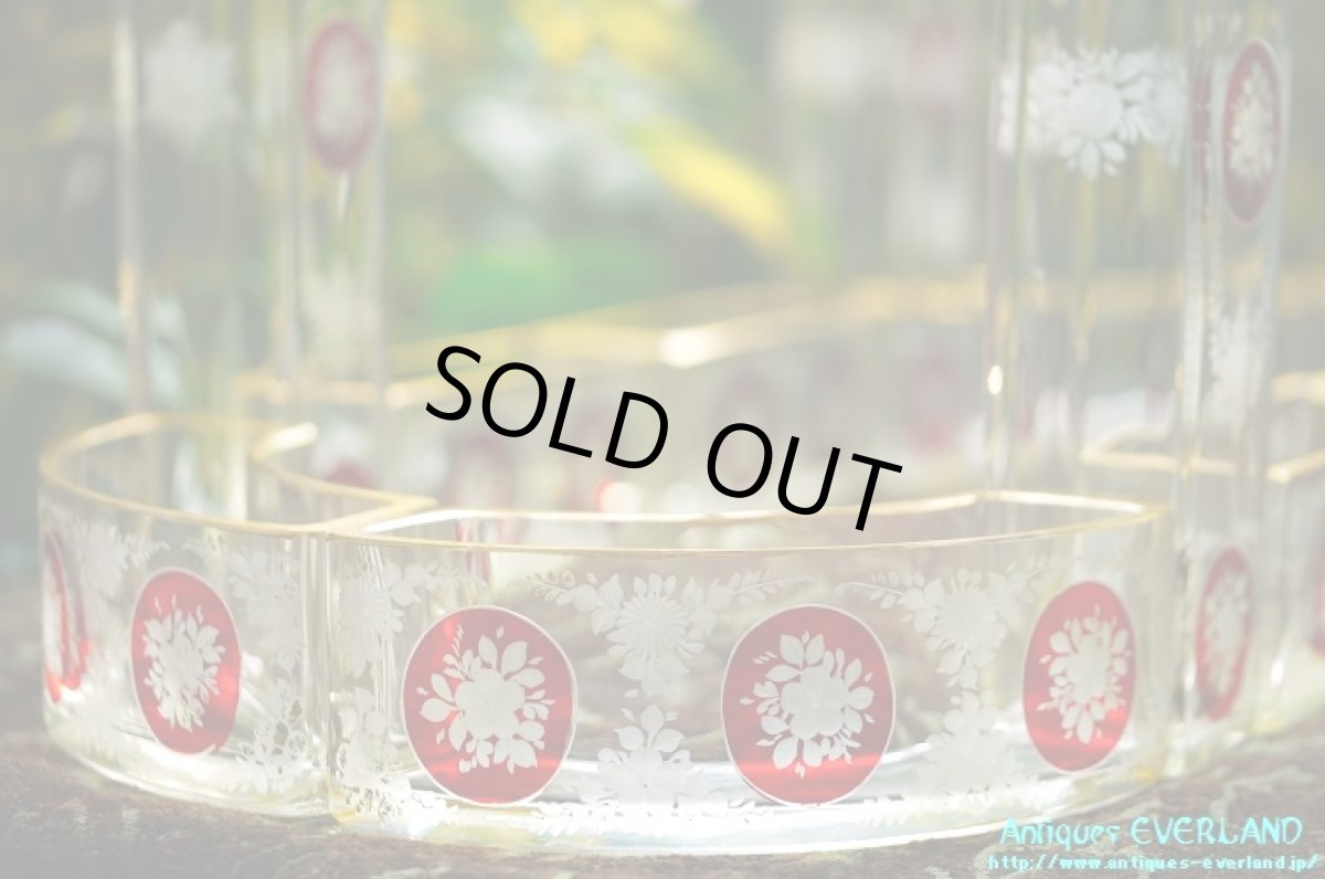 画像8: フランス　ナポレオンIII　グラヴュール　クランベリーガラス　金彩　センターピース セット　花器 (8)