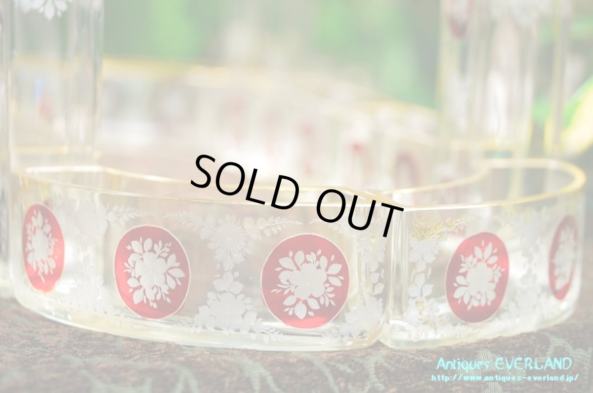 画像7: フランス　ナポレオンIII　グラヴュール　クランベリーガラス　金彩　センターピース セット　花器 (7)