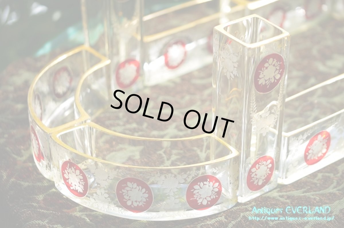 画像6: フランス　ナポレオンIII　グラヴュール　クランベリーガラス　金彩　センターピース セット　花器 (6)