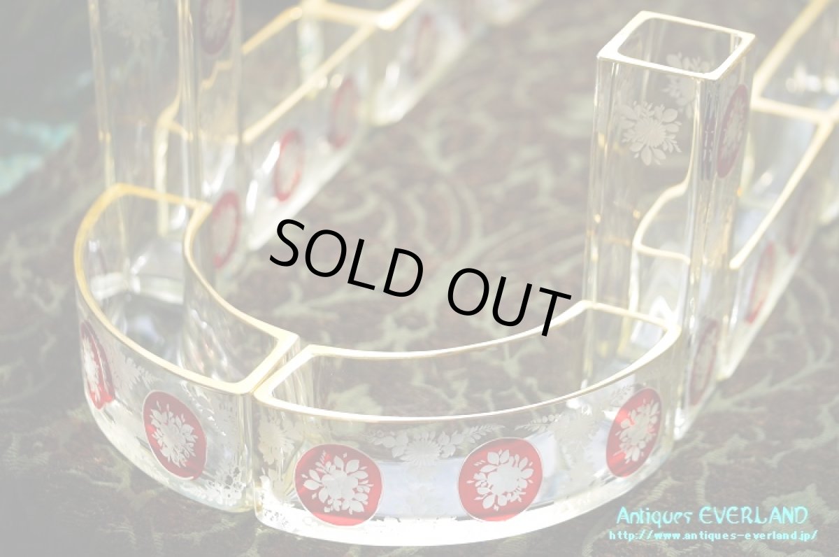 画像5: フランス　ナポレオンIII　グラヴュール　クランベリーガラス　金彩　センターピース セット　花器 (5)