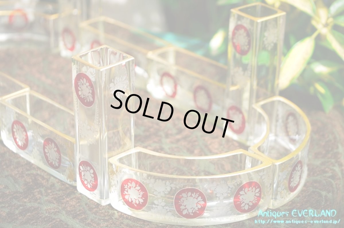 画像4: フランス　ナポレオンIII　グラヴュール　クランベリーガラス　金彩　センターピース セット　花器 (4)