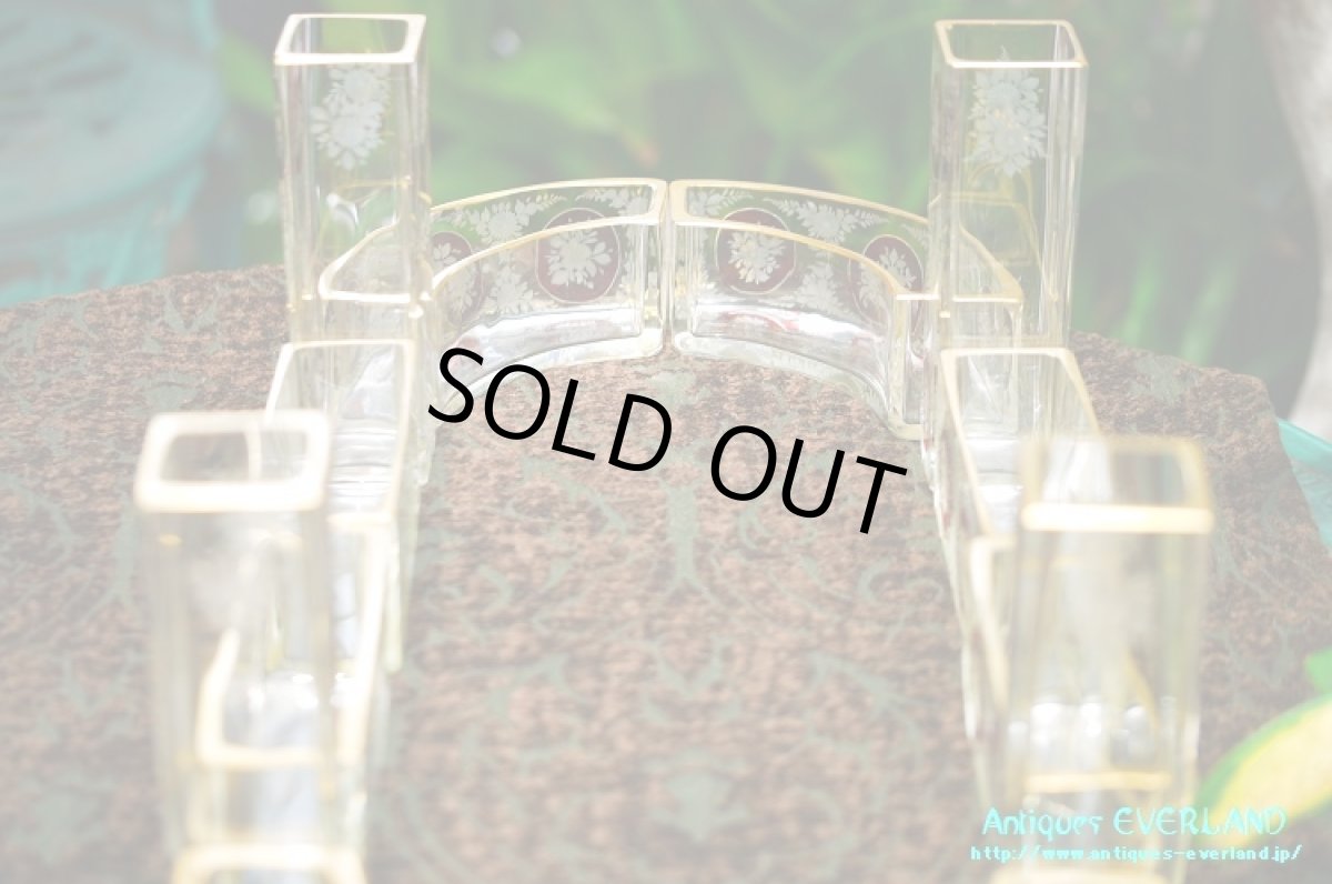 画像12: フランス　ナポレオンIII　グラヴュール　クランベリーガラス　金彩　センターピース セット　花器 (12)