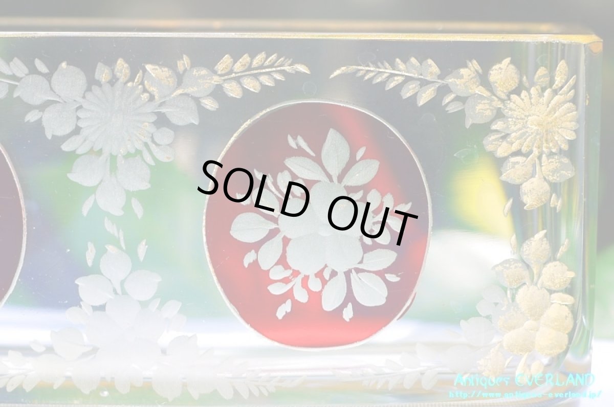 画像19: フランス　ナポレオンIII　グラヴュール　クランベリーガラス　金彩　センターピース セット　花器 (19)