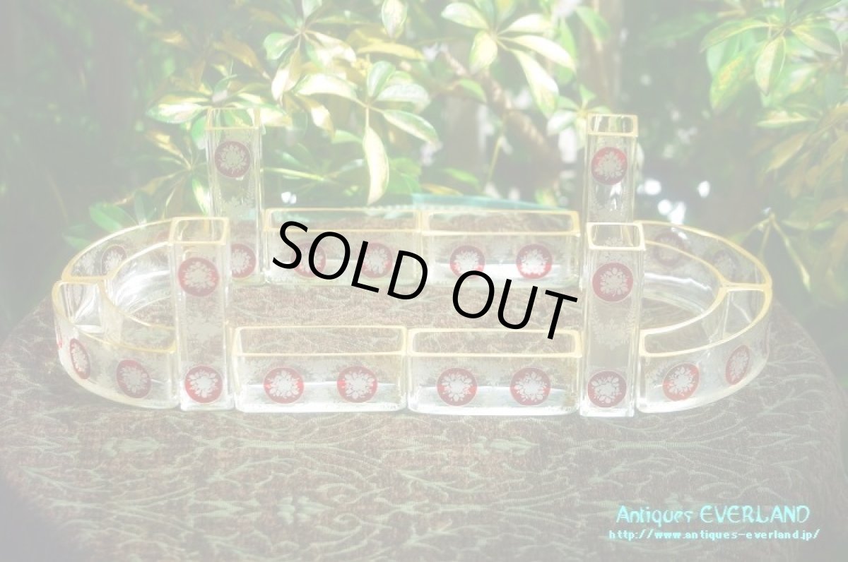 画像1: フランス　ナポレオンIII　グラヴュール　クランベリーガラス　金彩　センターピース セット　花器 (1)