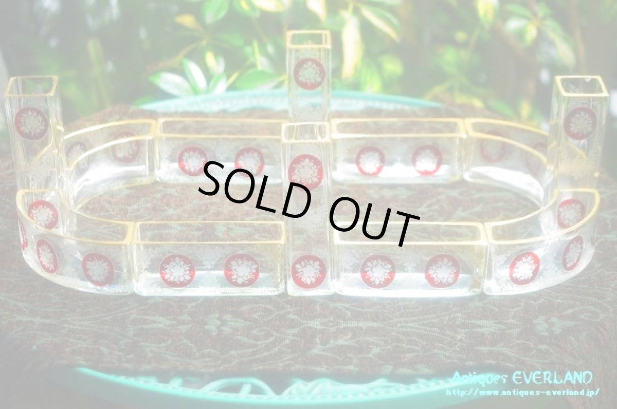 画像3: フランス　ナポレオンIII　グラヴュール　クランベリーガラス　金彩　センターピース セット　花器 (3)