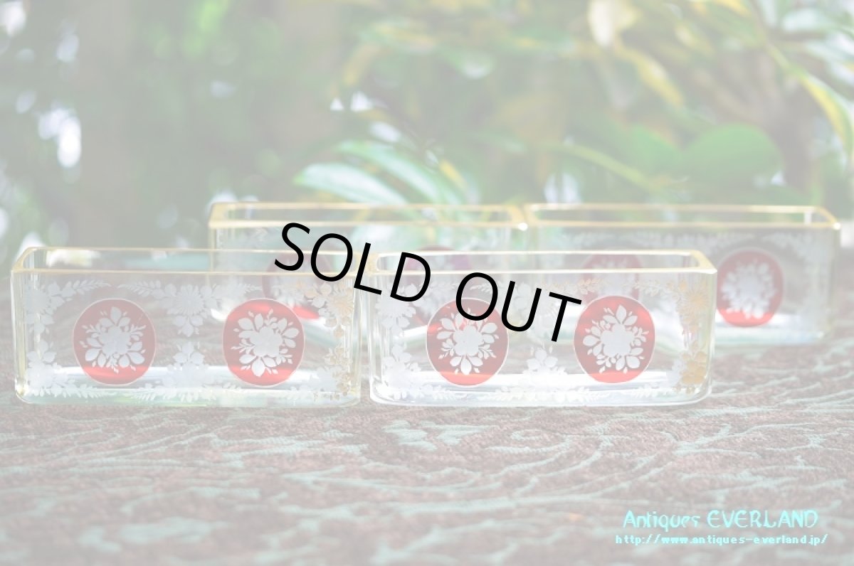 画像17: フランス　ナポレオンIII　グラヴュール　クランベリーガラス　金彩　センターピース セット　花器 (17)