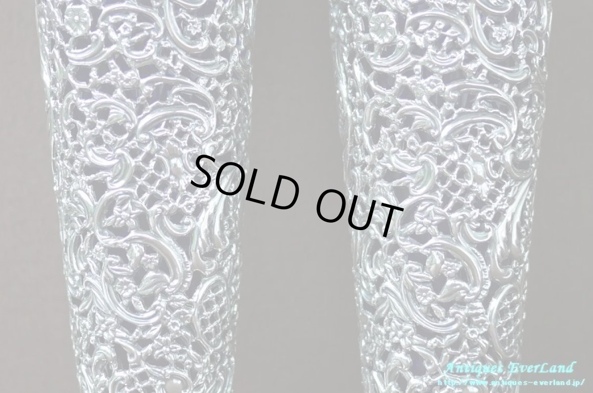 画像17: 純銀 シルバー　James Dixon & Sons　花器　ペア　ロイヤルブルーガラス (17)