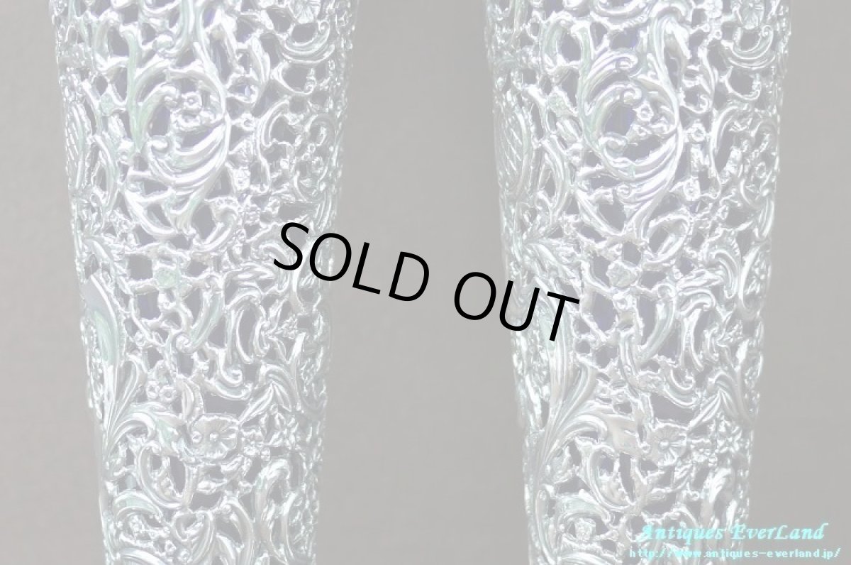 画像14: 純銀 シルバー　James Dixon & Sons　花器　ペア　ロイヤルブルーガラス (14)