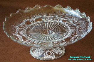 プレスガラス　コンポート アールデコ クリア プレスガラス タッツァ コンポート ケーキ