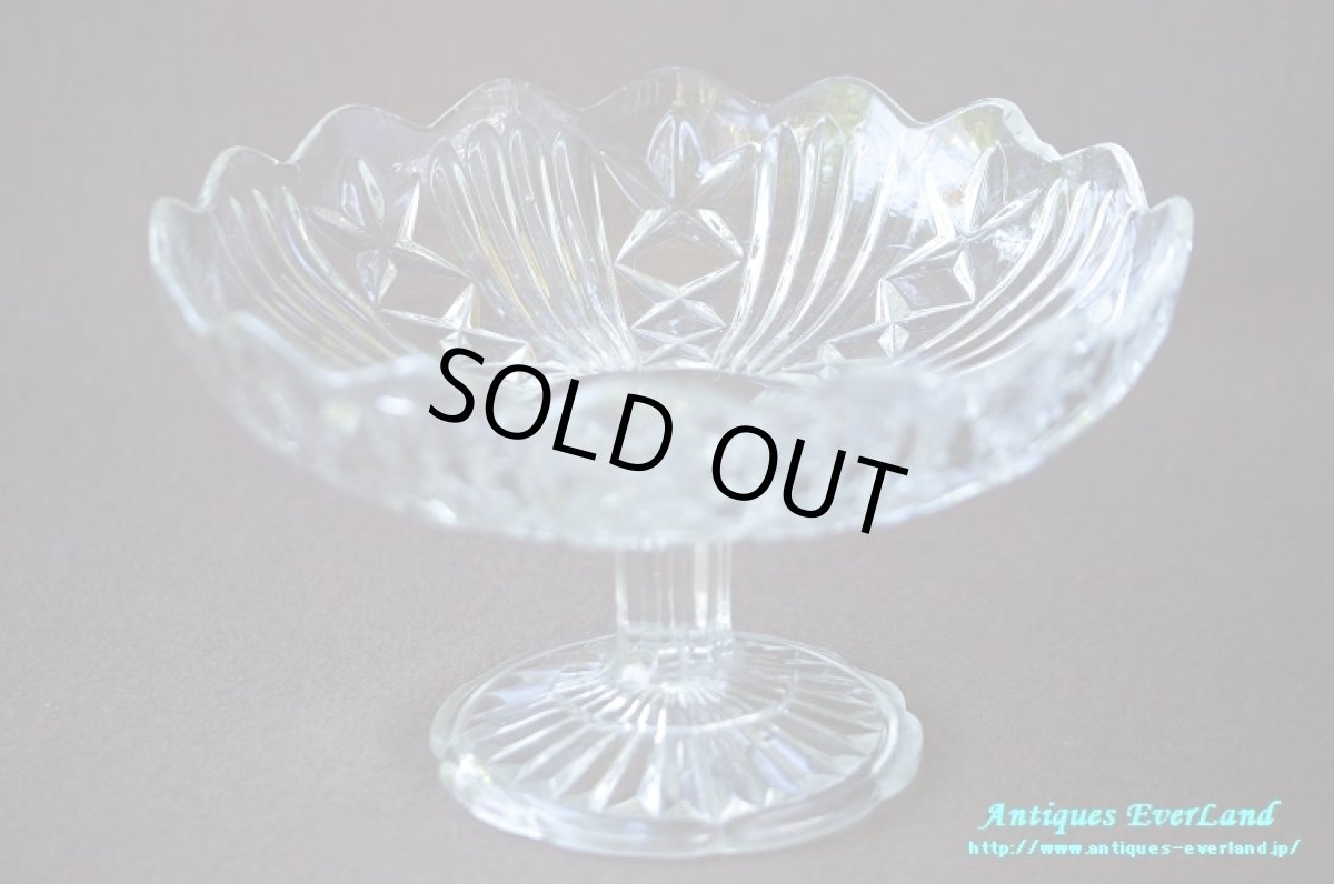 画像2: 訳あり特価＞アールデコ　クリア プレスガラス　タッツァ　コンポート　ケーキスタンド　 (2)