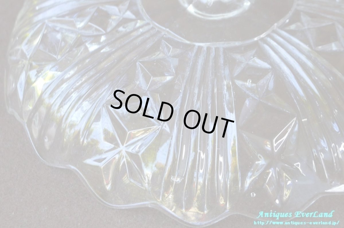 画像18: 訳あり特価＞アールデコ　クリア プレスガラス　タッツァ　コンポート　ケーキスタンド　 (18)