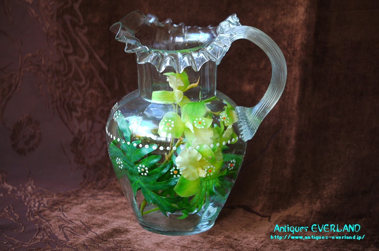 画像1: ヴィクトリアン　セロリハンドル　エナメル　ウォーター ジャグ　花器　花瓶　ベース (1)
